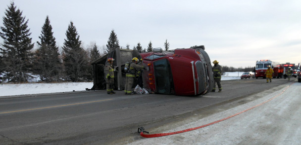 Semi-trailer overturned