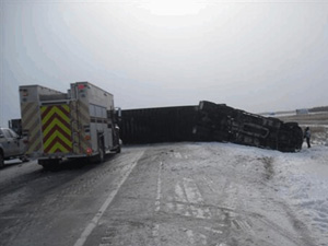 Semi overturned