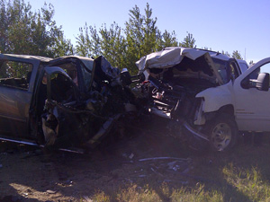 Scene of head-on collision